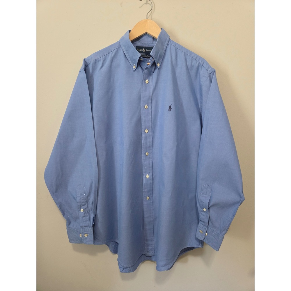 Ralph Lauren Yarmouth Blue Pinpoint Oxford Button Down Shirt Mens 16.5 34/35
